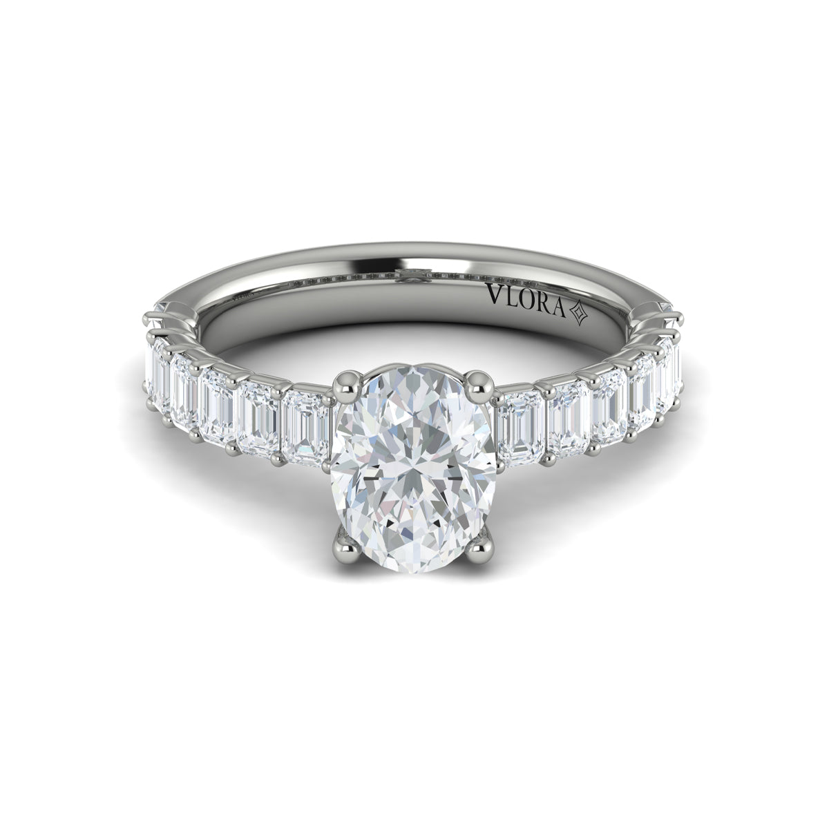 14K White Gold Emerald Cut Oval Diamond Engagement Ring