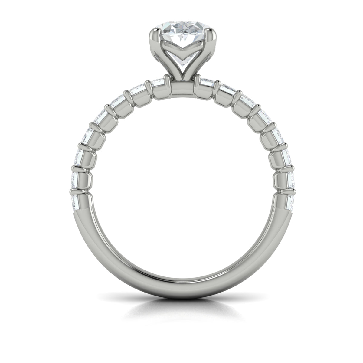 14K White Gold Emerald Cut Oval Diamond Engagement Ring