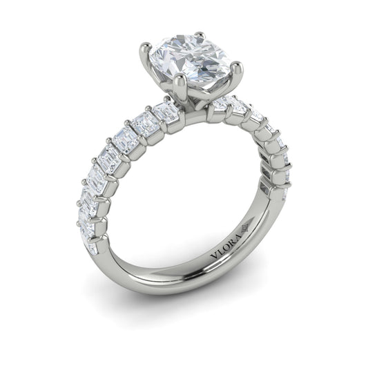 14K White Gold Emerald Cut Oval Diamond Engagement Ring