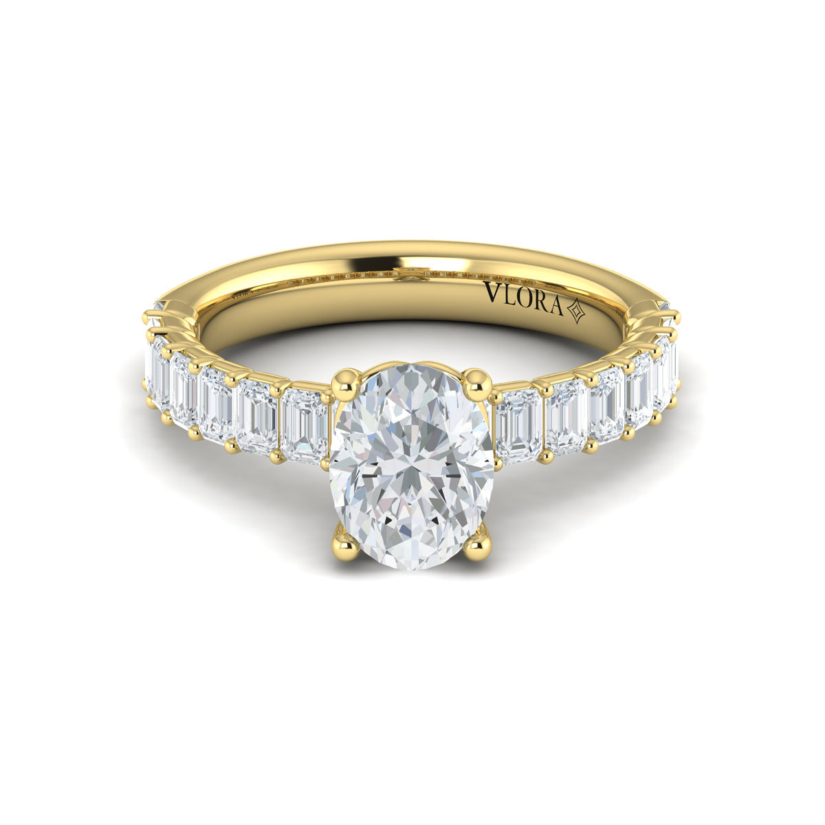 18kt Yellow Gold Emerald Cut Oval Engagement Ring
