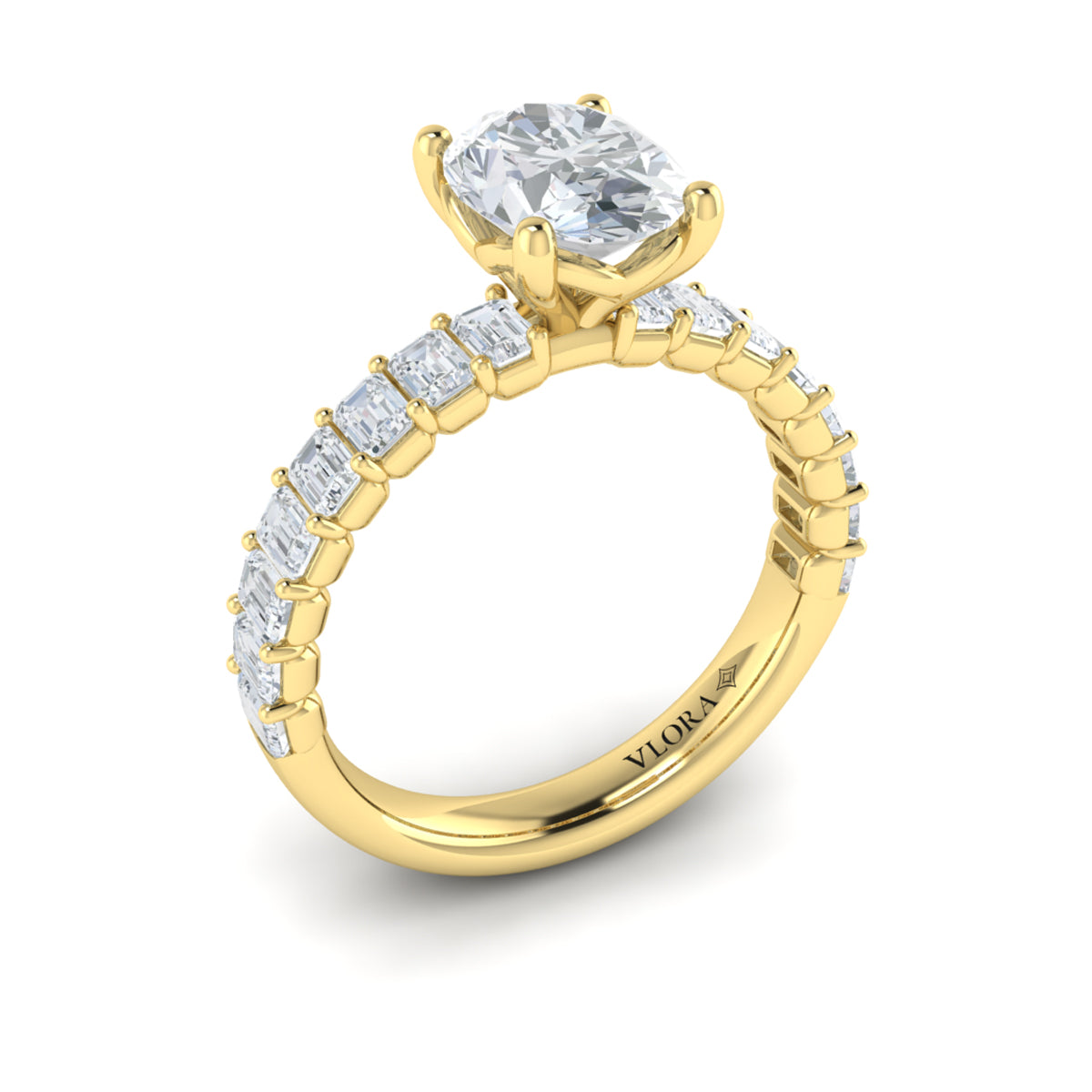 18kt Yellow Gold Emerald Cut Oval Engagement Ring