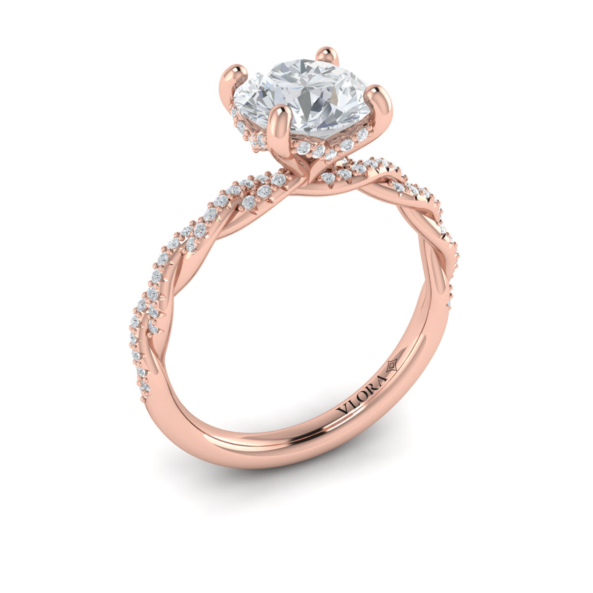 14kt Rose Gold Round Diamond Entwined Engagement Ring
