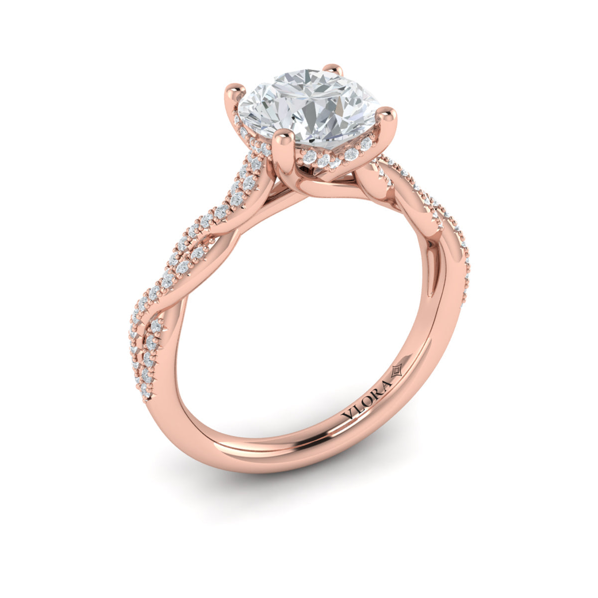 14kt Rose Gold Round Diamond Twist Engagement Ring