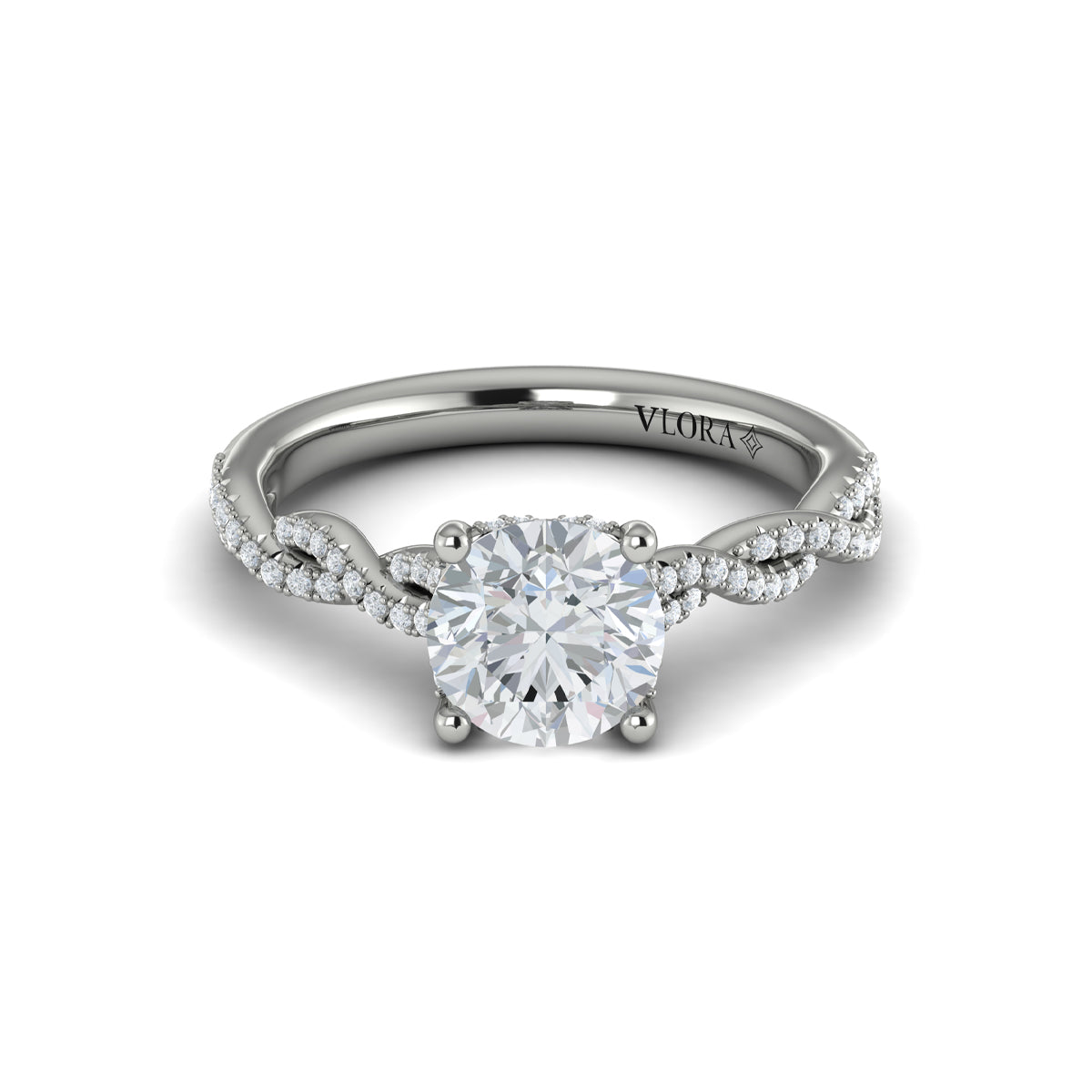 14K White Gold Twist Diamond Hidden Halo Engagement Ring
