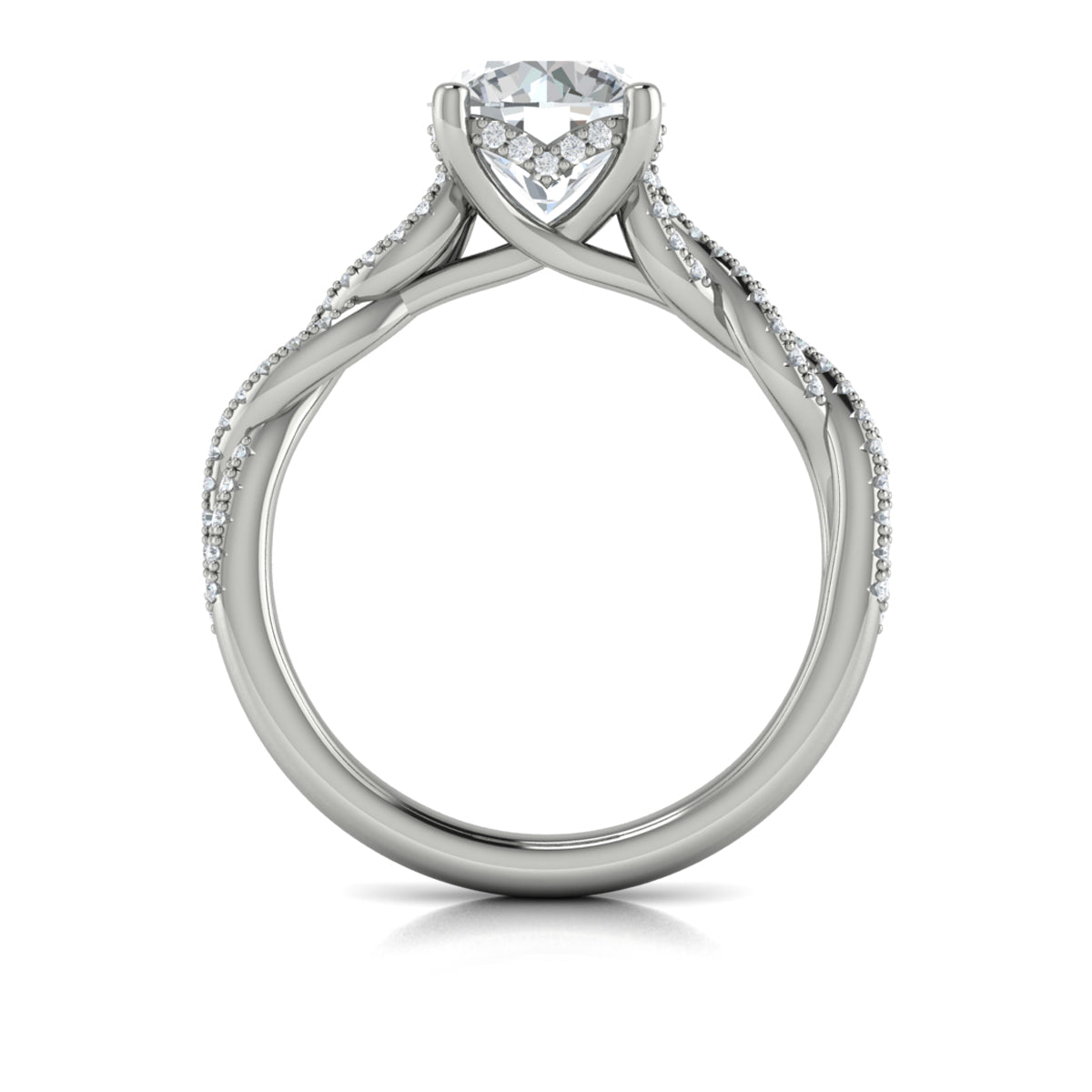14K White Gold Twist Diamond Hidden Halo Engagement Ring
