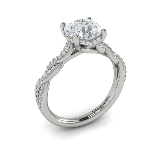 14K White Gold Twist Diamond Hidden Halo Engagement Ring