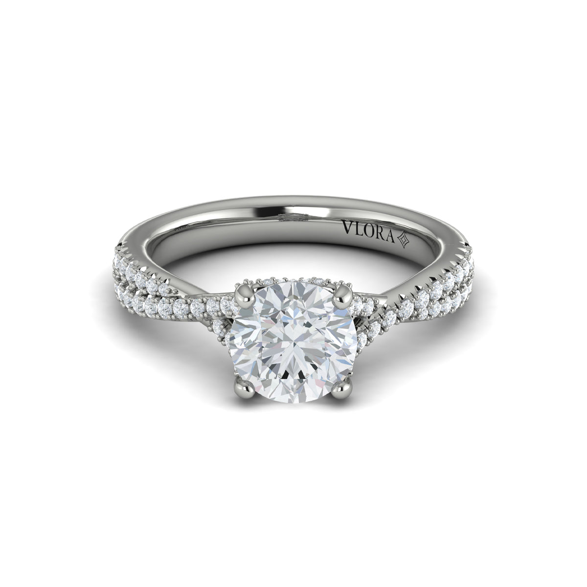 14K White Gold Woven Pave Round Diamond Engagement Ring