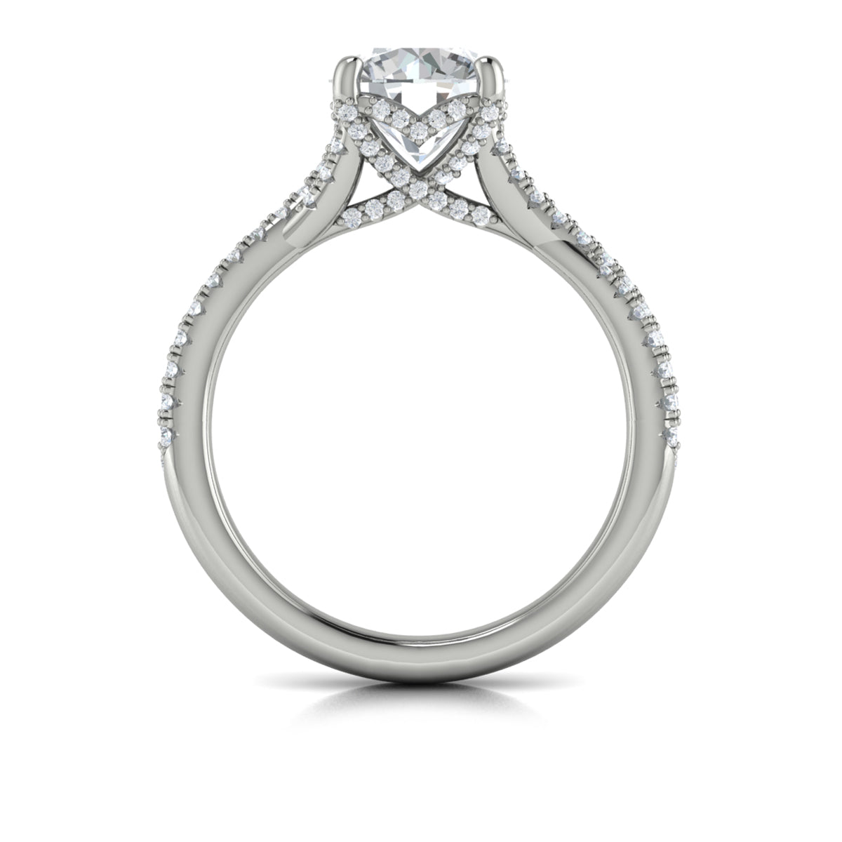 14K White Gold Woven Pave Round Diamond Engagement Ring