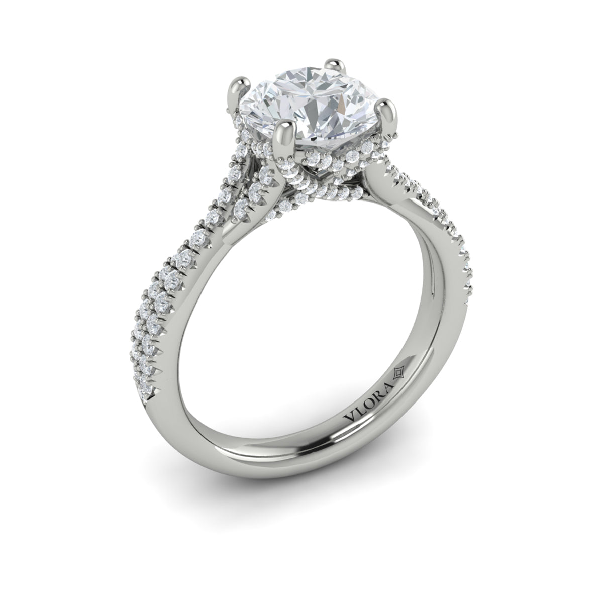 14K White Gold Woven Pave Round Diamond Engagement Ring