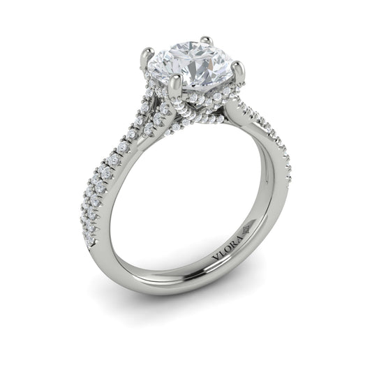 14K White Gold Woven Pave Round Diamond Engagement Ring