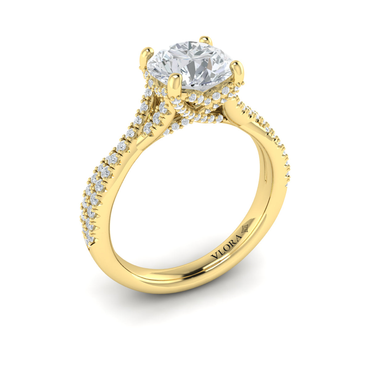 18kt Yellow Gold Round Diamond Woven Engagement Ring