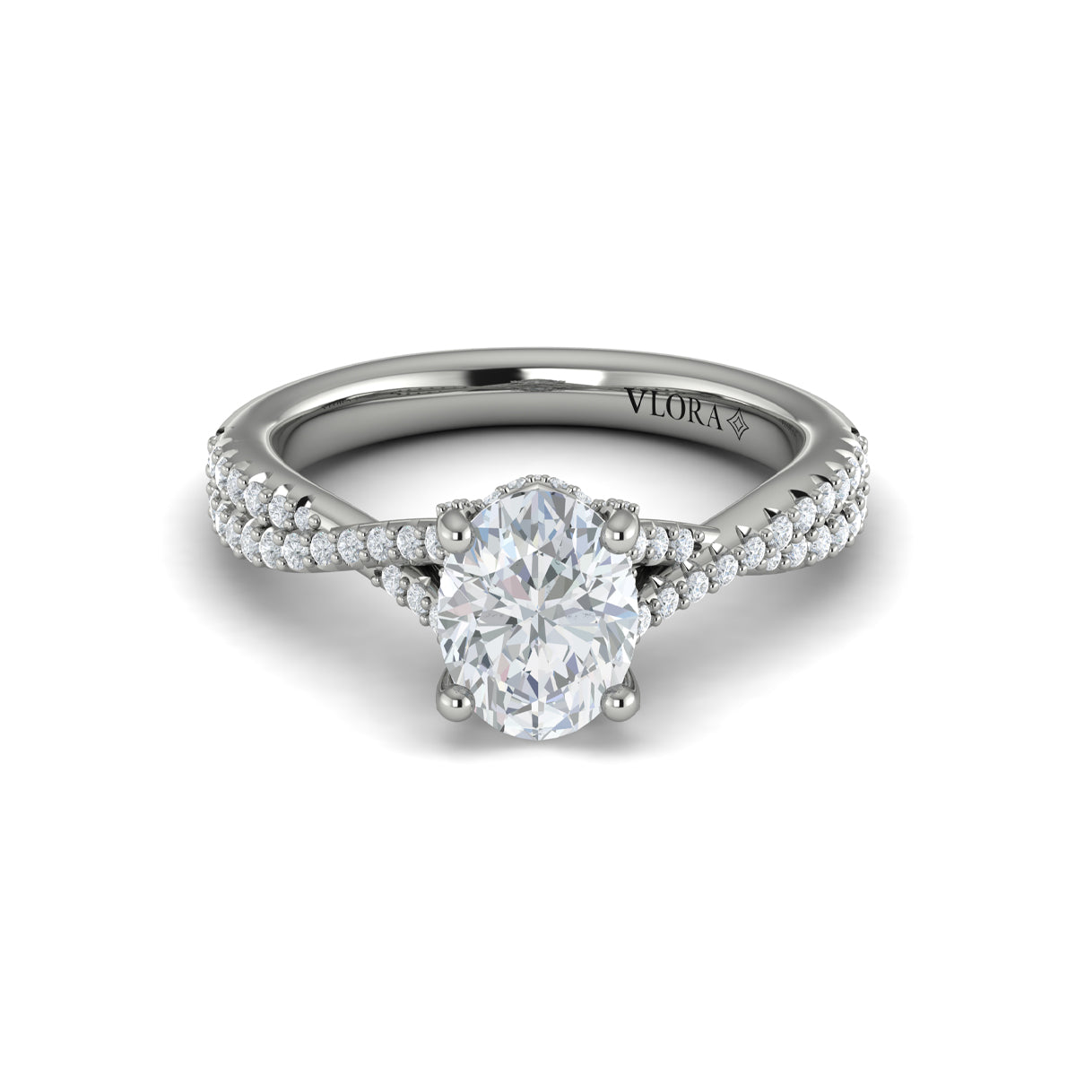 14K White Gold Oval Diamond Woven Engagement Ring