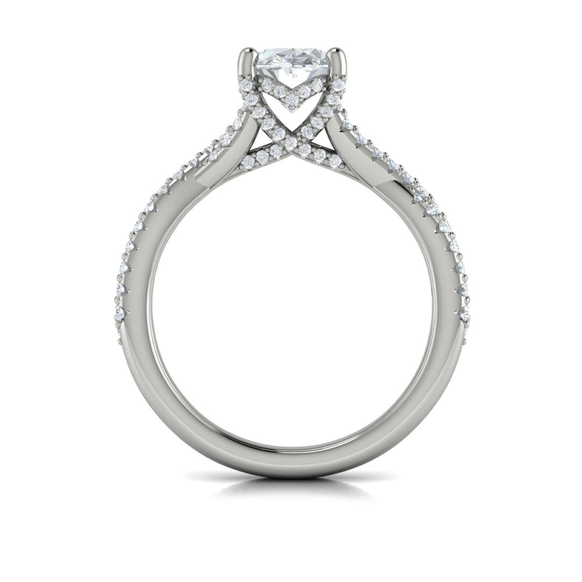 14K White Gold Oval Diamond Woven Engagement Ring