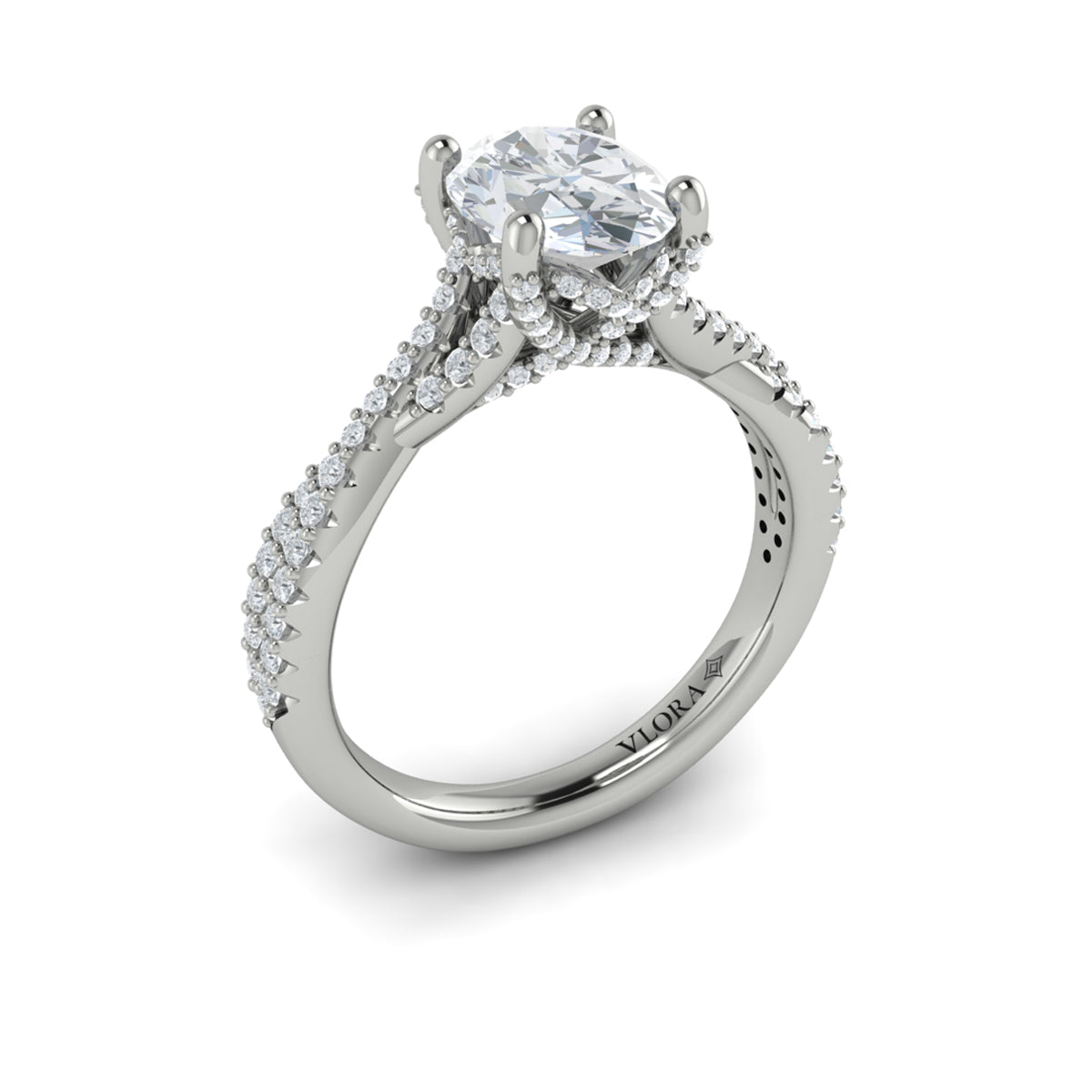 14K White Gold Oval Diamond Woven Engagement Ring