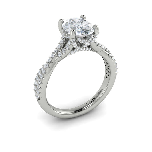 14K White Gold Oval Diamond Woven Engagement Ring