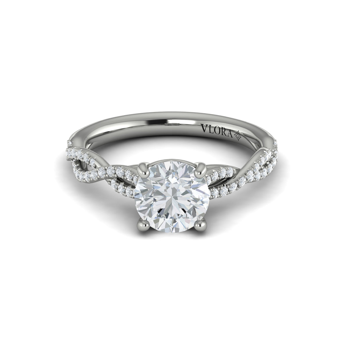 14K White Gold Woven Diamond Womens Engagement Ring