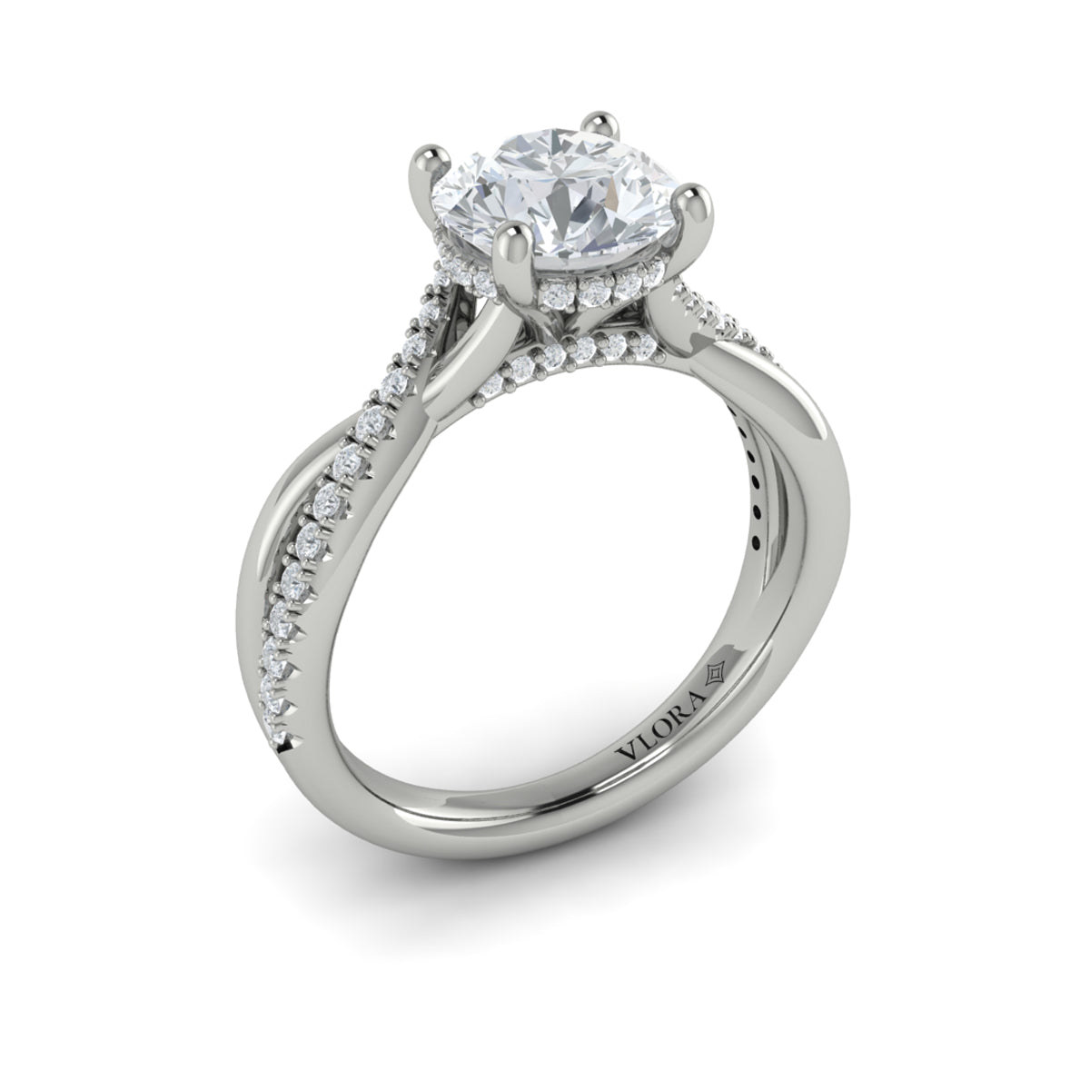 14K White Gold Diamond Hidden Halo Engagement Ring