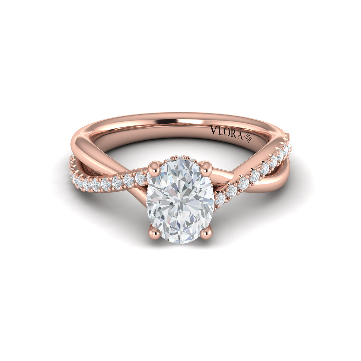 14kt Rose Gold Oval Diamond Hidden Halo Engagement Ring