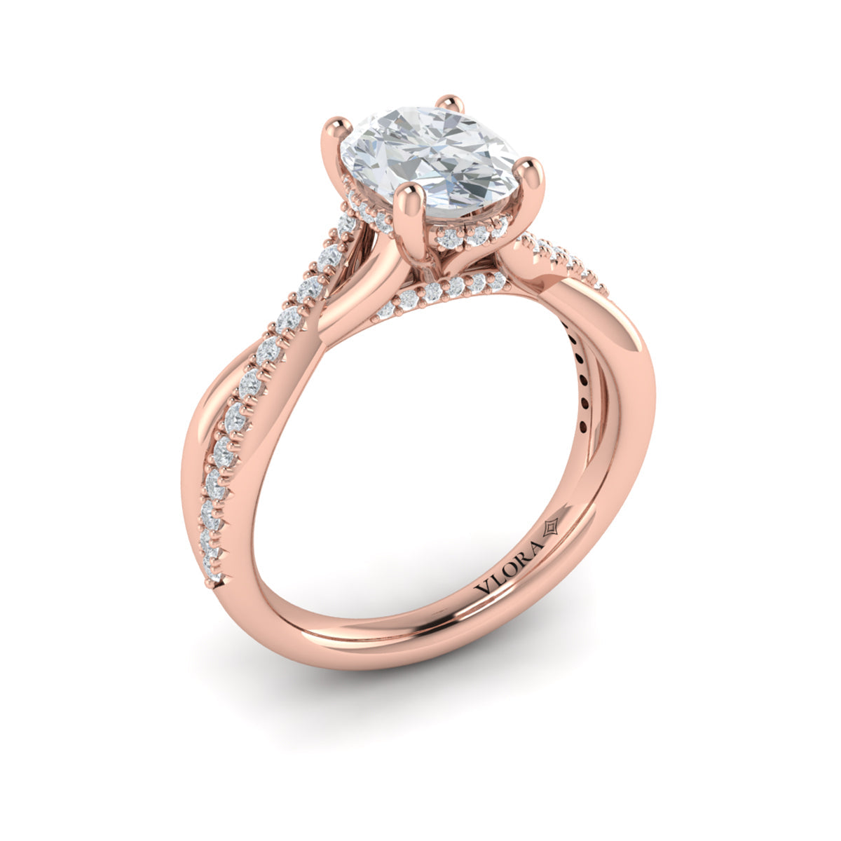14kt Rose Gold Oval Diamond Hidden Halo Engagement Ring