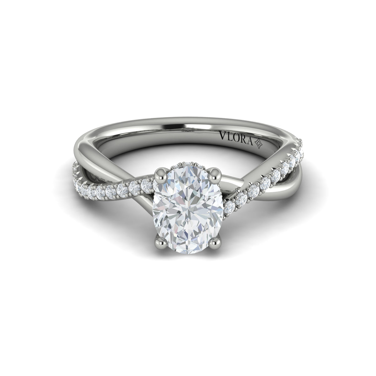 14K White Gold Oval Diamond Hidden Halo Engagement Ring
