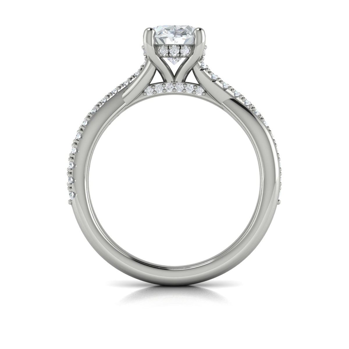 14K White Gold Oval Diamond Hidden Halo Engagement Ring