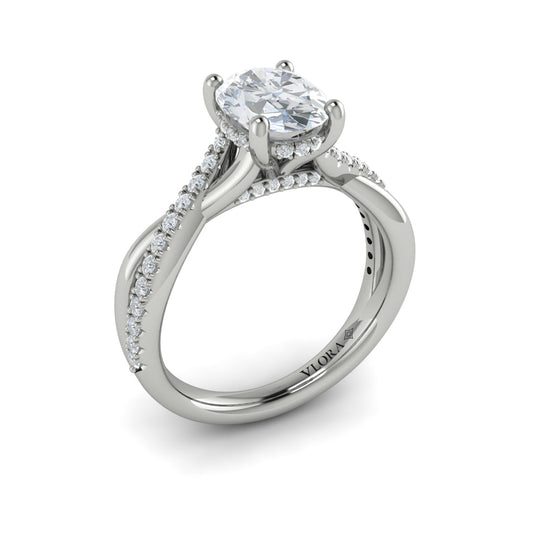 14K White Gold Oval Diamond Hidden Halo Engagement Ring