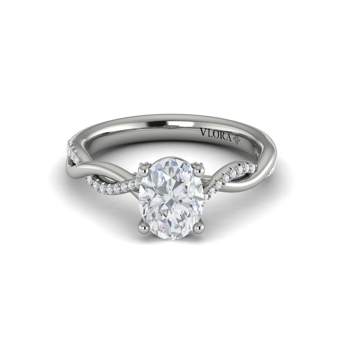 14K White Gold Oval Diamond Engagement Ring