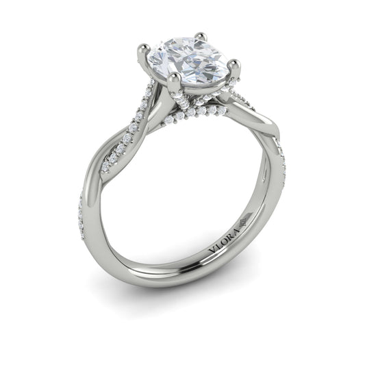 14K White Gold Oval Diamond Engagement Ring