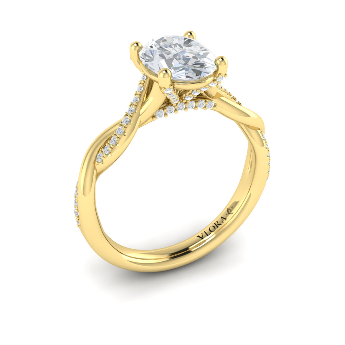 14kt Yellow Gold Oval Diamond Intertwined Engagement Ring