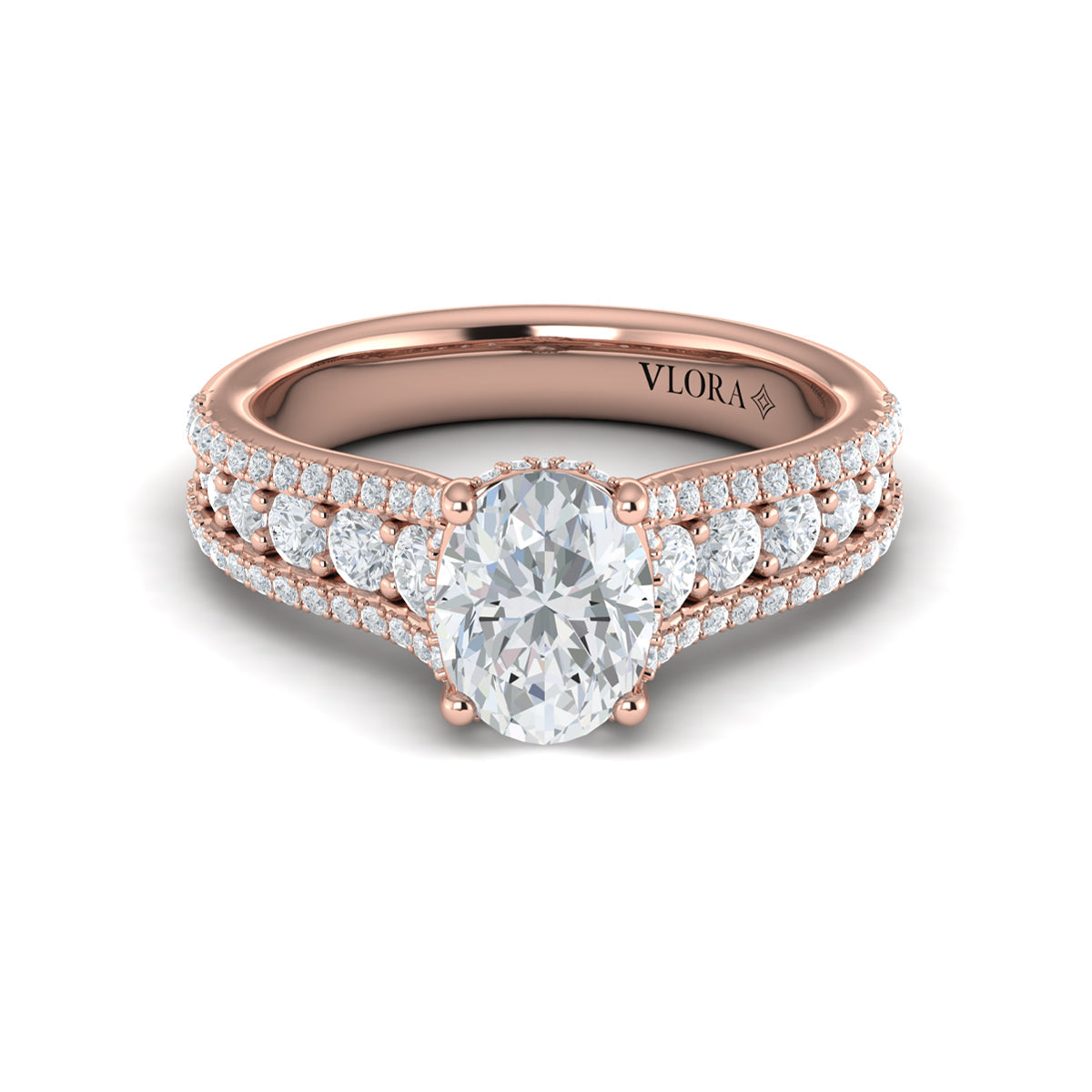 14kt Rose Gold Oval Diamond Hidden Halo Ring