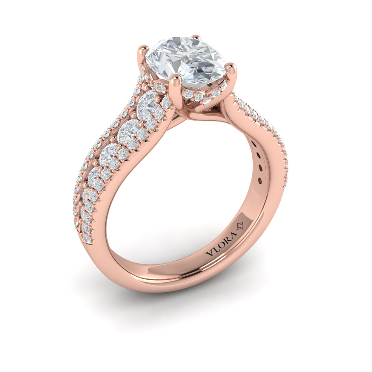 14kt Rose Gold Oval Diamond Hidden Halo Ring