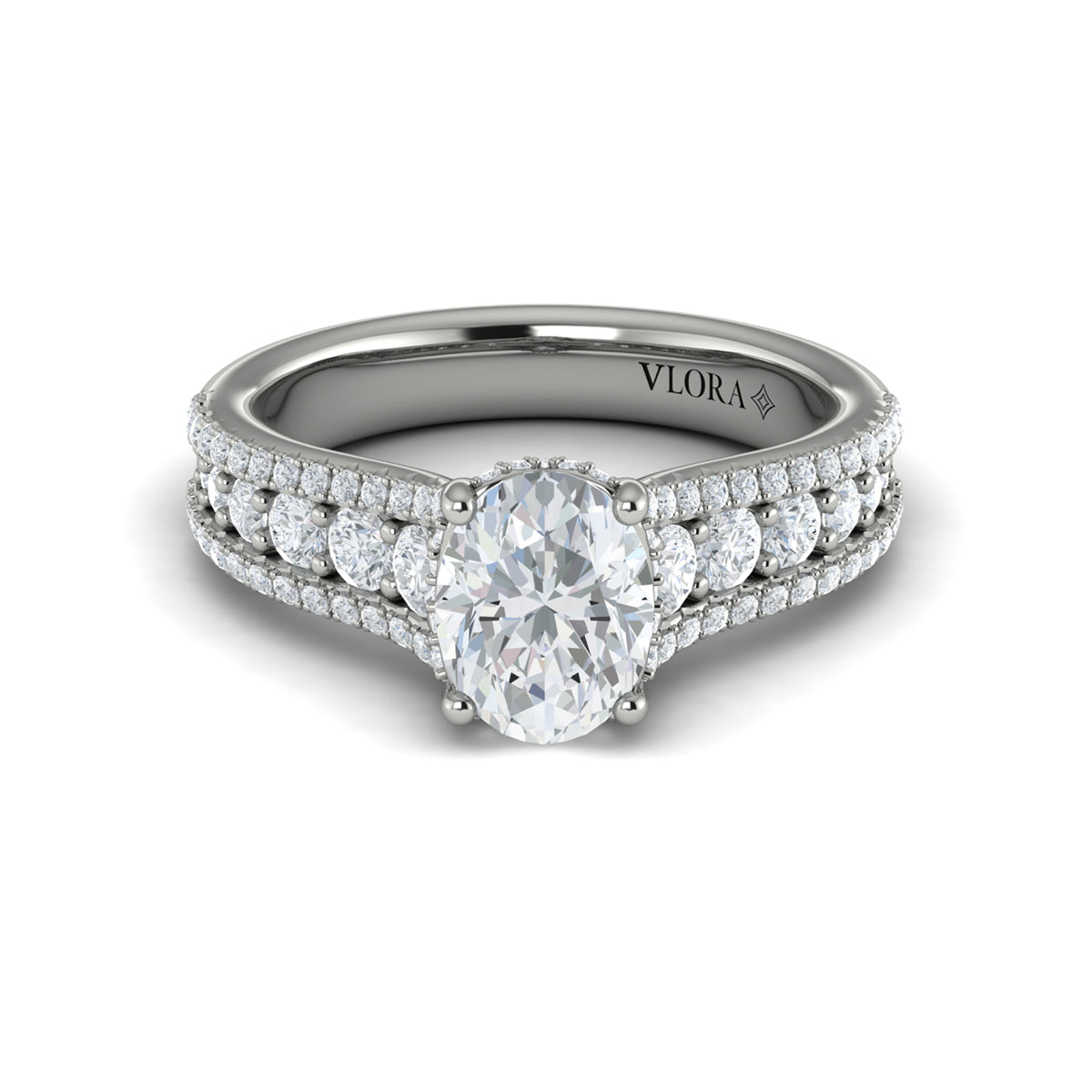 14K White Gold Oval Diamond Cathedral Engagement Ring