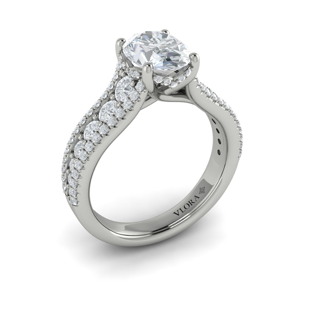 14K White Gold Oval Diamond Cathedral Engagement Ring