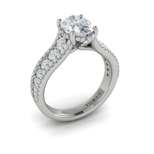 14K White Gold Oval Diamond Cathedral Engagement Ring
