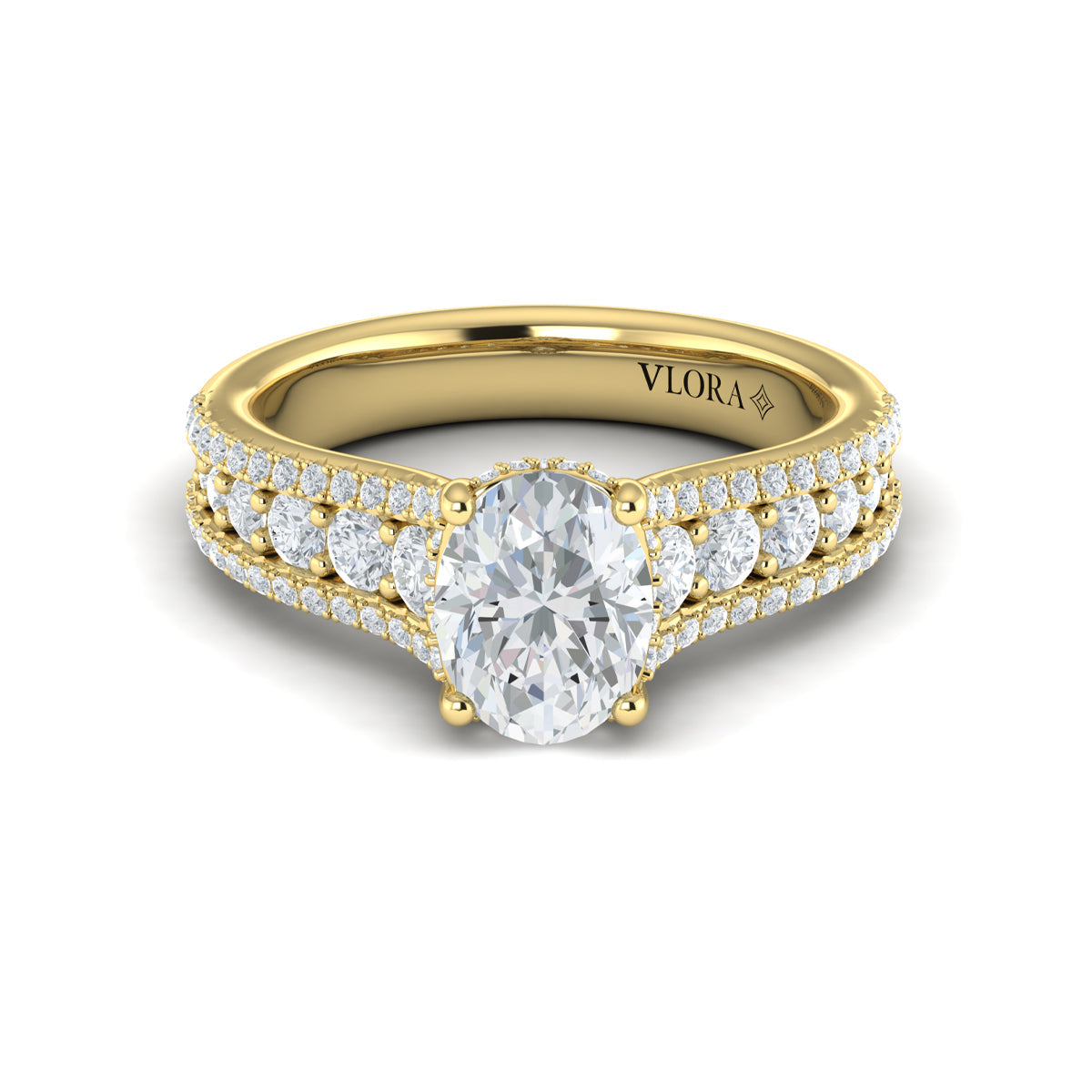14kt Yellow Gold Oval Diamond Cathedral Engagement Ring