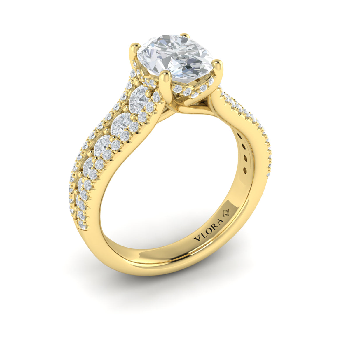 14kt Yellow Gold Oval Diamond Cathedral Engagement Ring