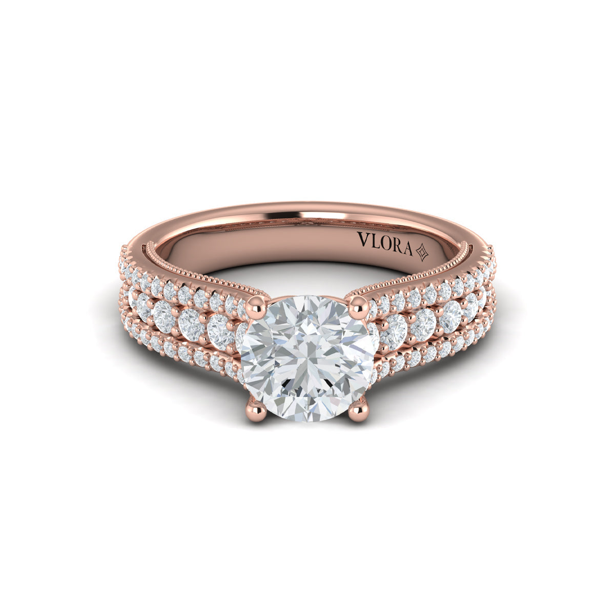 14kt Rose Gold Round Diamond Vintage Engagement Ring