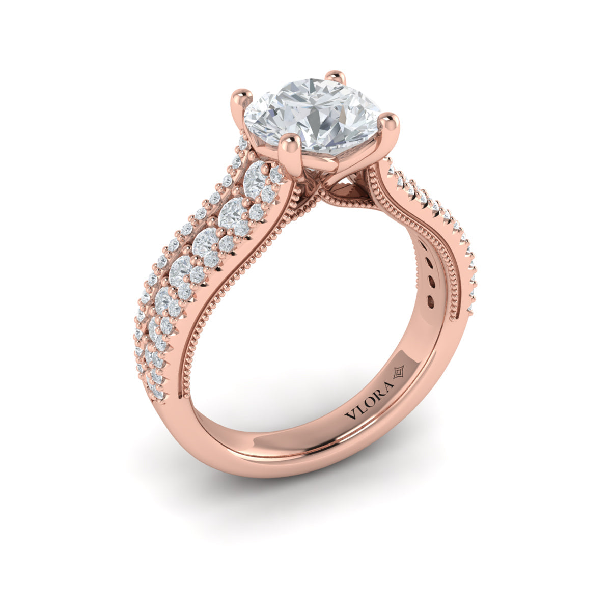 14kt Rose Gold Round Diamond Vintage Engagement Ring