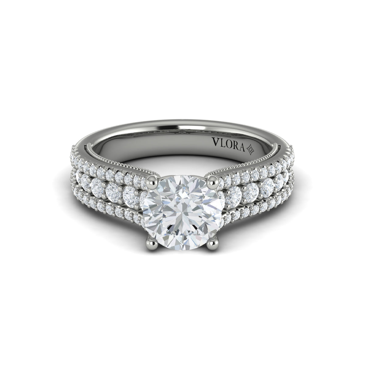 14K White Gold Round Diamond Vintage Engagement Ring