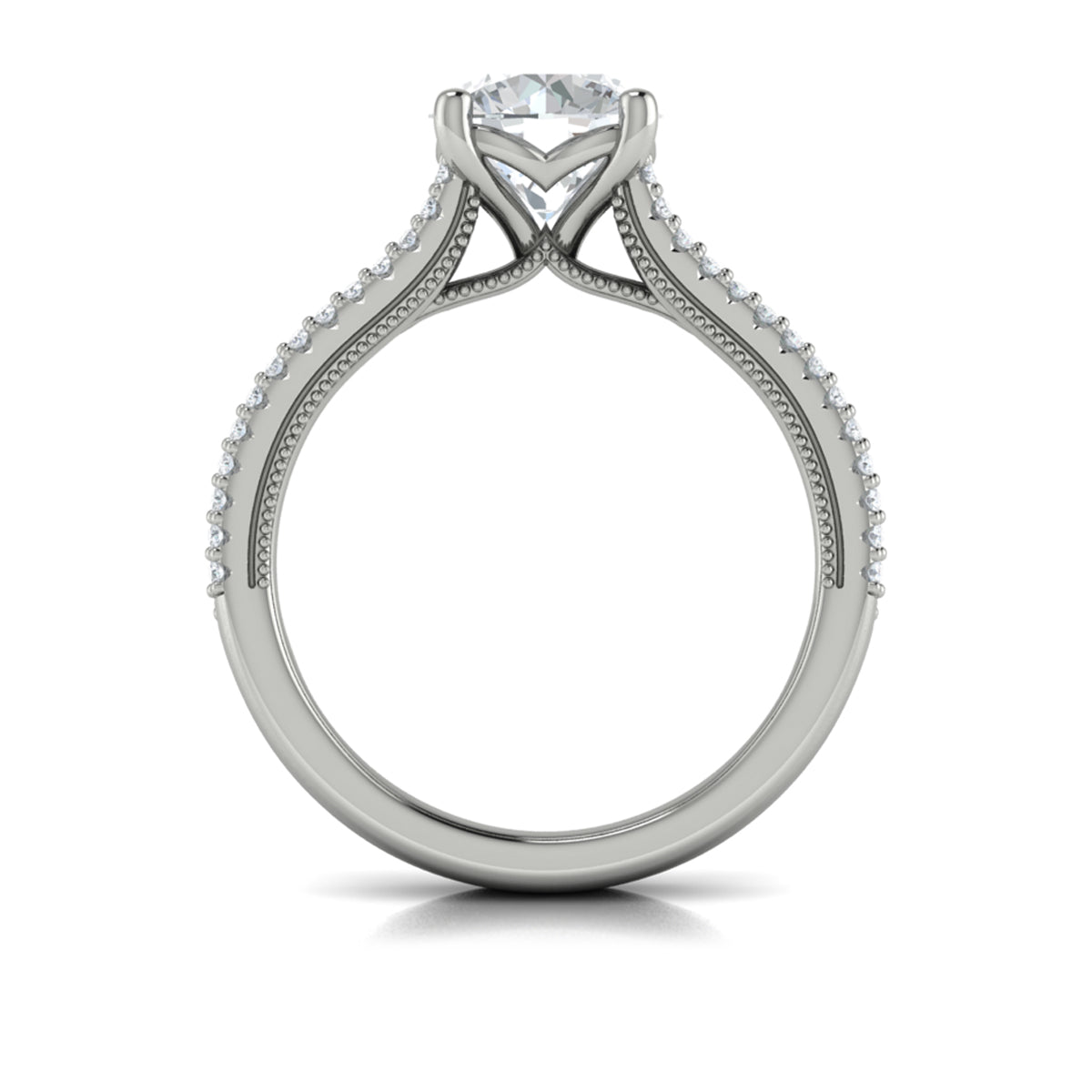 14K White Gold Round Diamond Vintage Engagement Ring