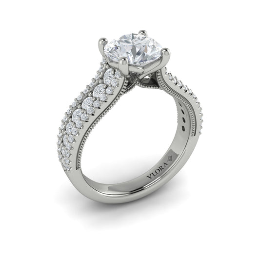 14K White Gold Round Diamond Vintage Engagement Ring