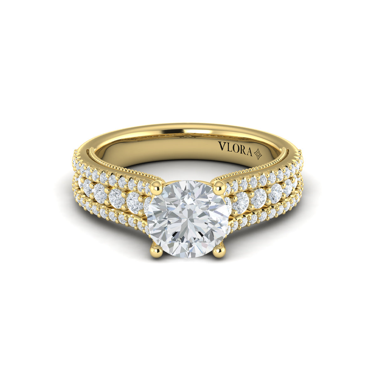 18kt Yellow Gold Modern Vintage Round Diamond Ring