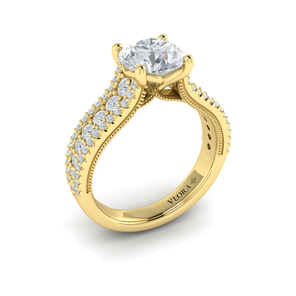 18kt Yellow Gold Modern Vintage Round Diamond Ring