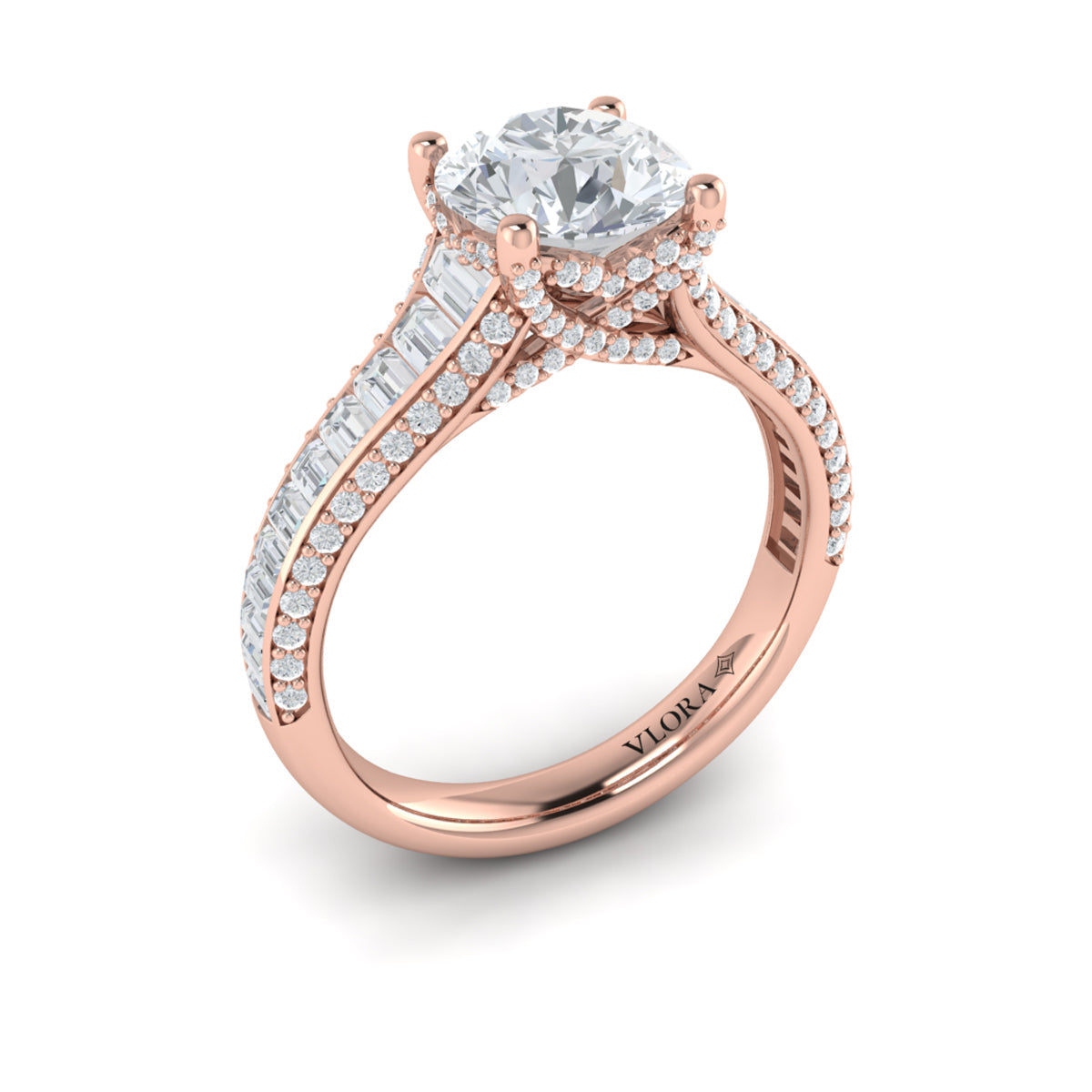14kt Rose Gold Cathedral Diamond Engagement Ring
