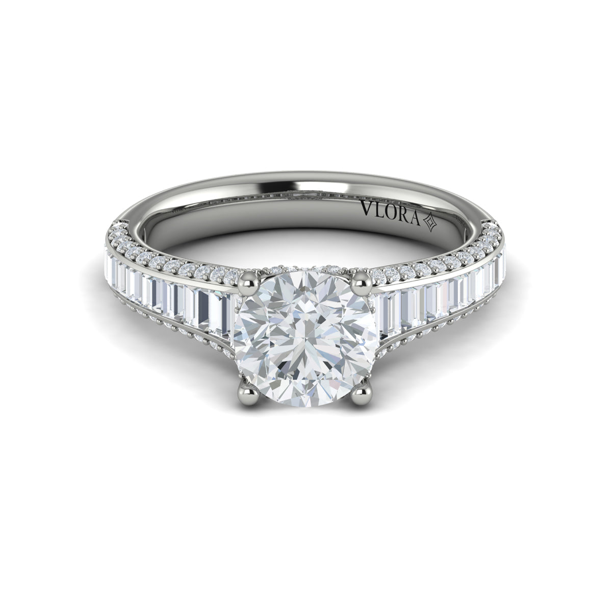 14K White Gold Cathedral Diamond Hidden Halo Ring