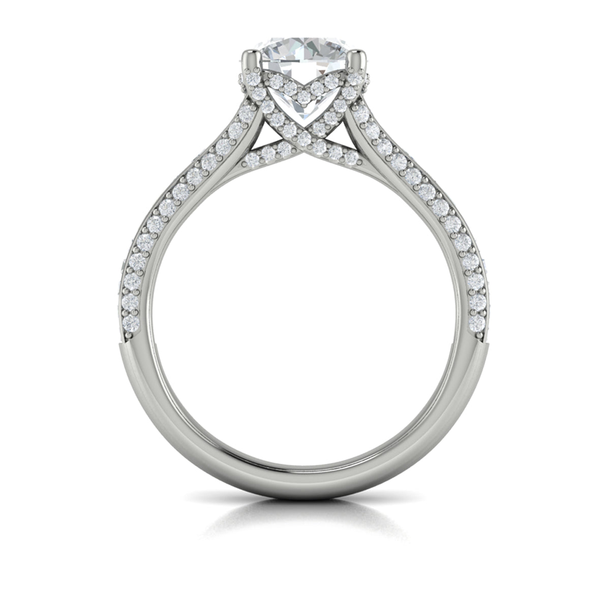 14K White Gold Cathedral Diamond Hidden Halo Ring