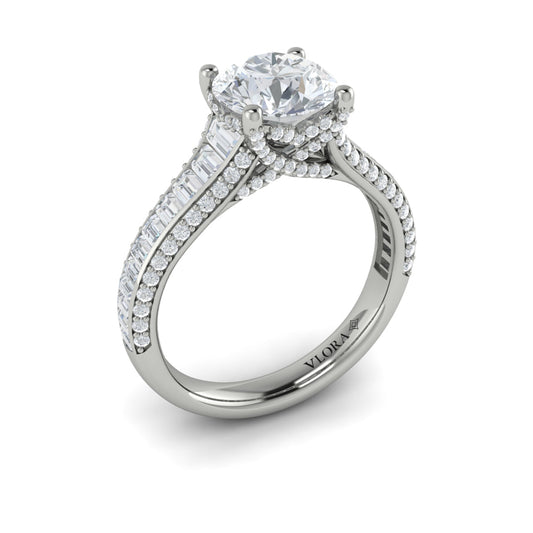14K White Gold Cathedral Diamond Hidden Halo Ring