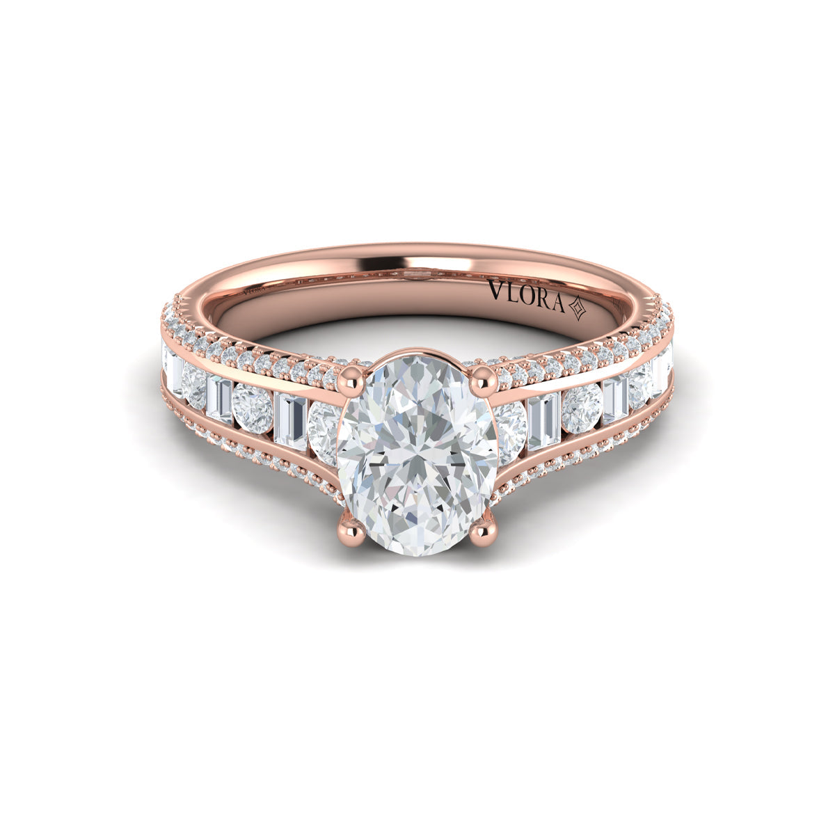 14kt Rose Gold Oval Diamond Cathedral Engagement Ring