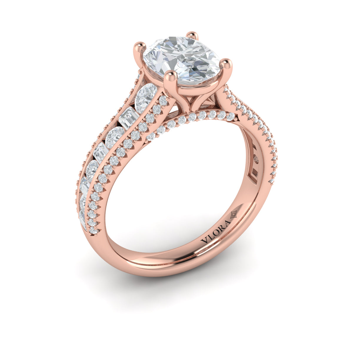 14kt Rose Gold Oval Diamond Cathedral Engagement Ring