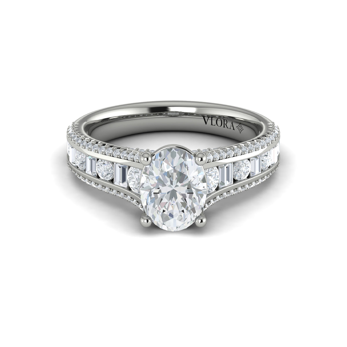 14K White Gold Oval Diamond Cathedral Engagement Ring